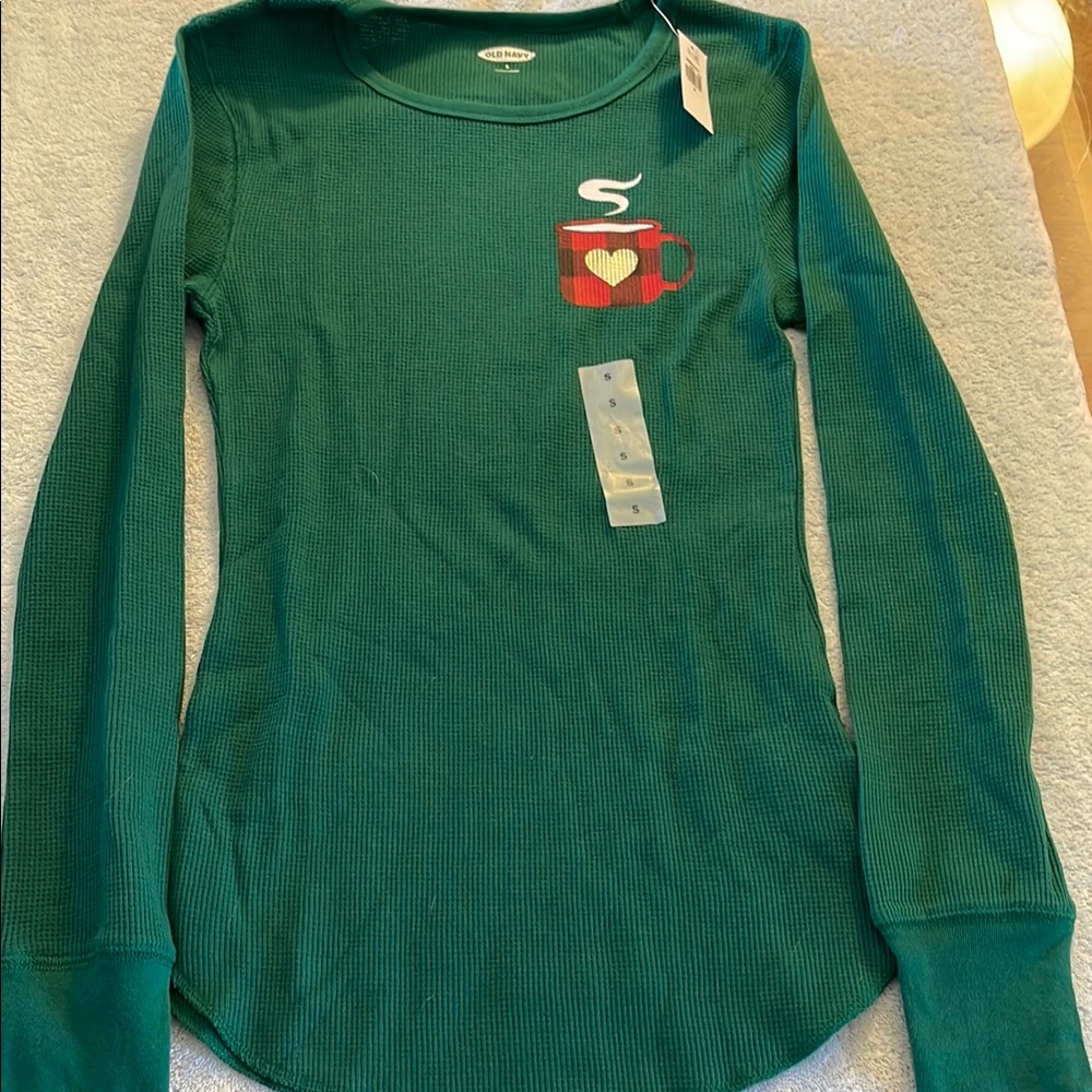 Old Navy Green Long Sleeve Tee with Graphic Details